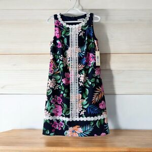 Eliza J Floral Lace Trim Shift Dress In Blue Multi Sz 8 Summer Vacation Light
